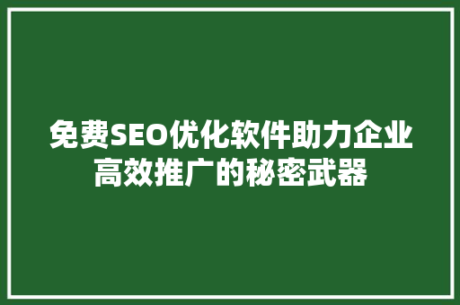 免费SEO优化软件助力企业高效推广的秘密武器 网站建设公司