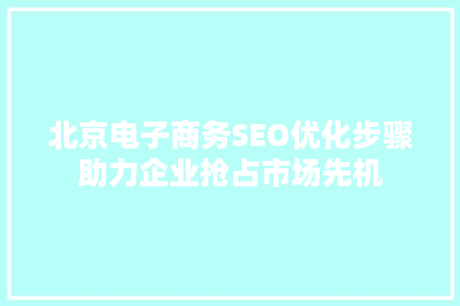 北京电子商务SEO优化步骤助力企业抢占市场先机