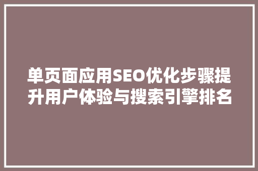 单页面应用SEO优化步骤提升用户体验与搜索引擎排名