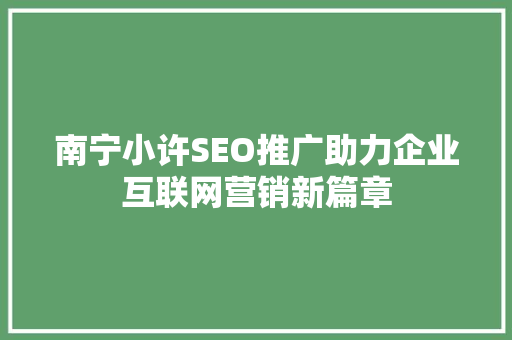 南宁小许SEO推广助力企业互联网营销新篇章