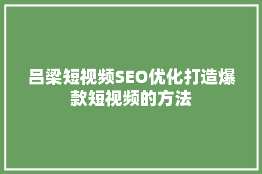 吕梁短视频SEO优化打造爆款短视频的方法 百度SEO