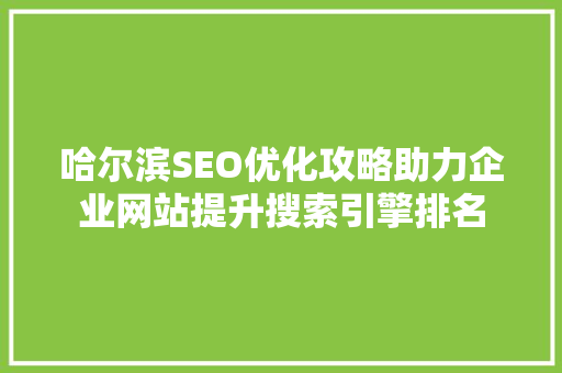 哈尔滨SEO优化攻略助力企业网站提升搜索引擎排名