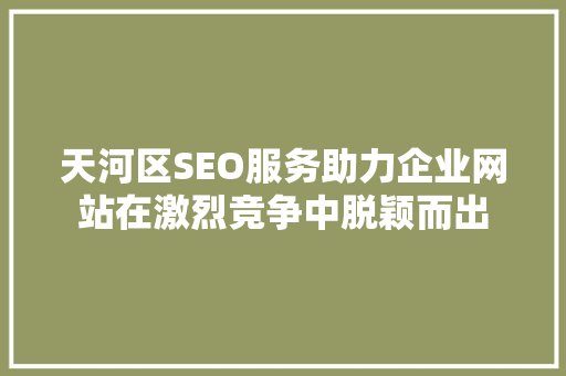 天河区SEO服务助力企业网站在激烈竞争中脱颖而出 搜狗SEO