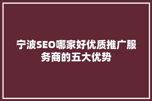 宁波SEO哪家好优质推广服务商的五大优势