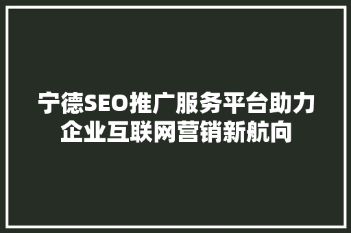 宁德SEO推广服务平台助力企业互联网营销新航向