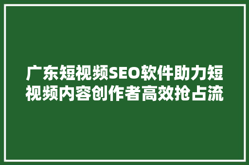 广东短视频SEO软件助力短视频内容创作者高效抢占流量高地 百度SEO