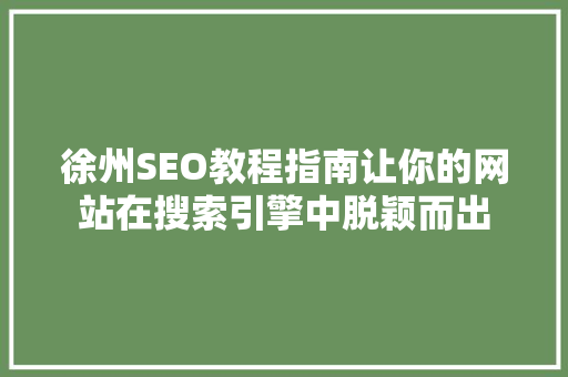 徐州SEO教程指南让你的网站在搜索引擎中脱颖而出