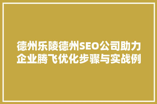 德州乐陵德州SEO公司助力企业腾飞优化步骤与实战例子 百度SEO