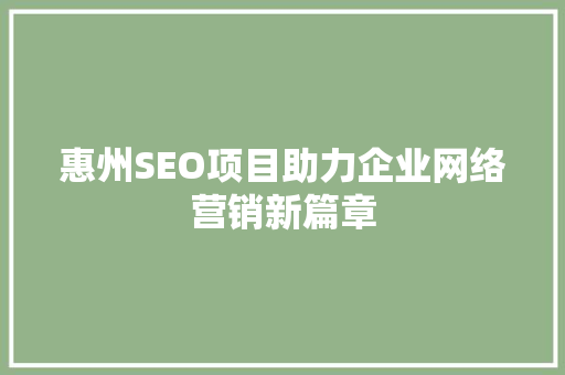 惠州SEO项目助力企业网络营销新篇章