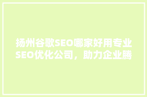 扬州谷歌SEO哪家好用专业SEO优化公司，助力企业腾飞