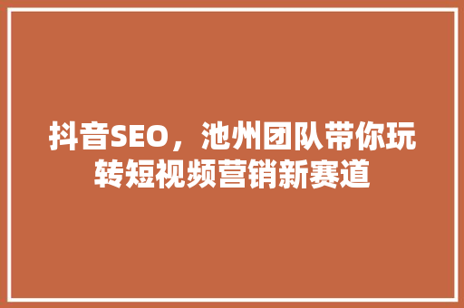 抖音SEO，池州团队带你玩转短视频营销新赛道