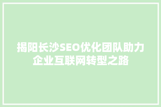 揭阳长沙SEO优化团队助力企业互联网转型之路 搜狗SEO