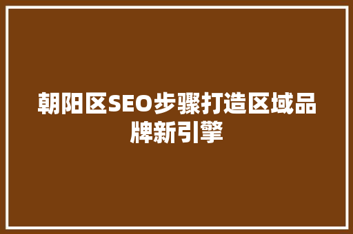 朝阳区SEO步骤打造区域品牌新引擎