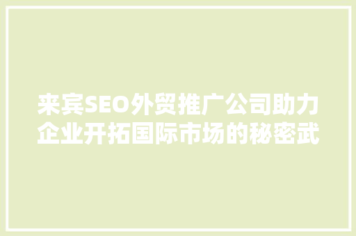 来宾SEO外贸推广公司助力企业开拓国际市场的秘密武器 神马SEO