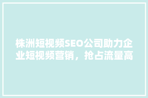 株洲短视频SEO公司助力企业短视频营销，抢占流量高地
