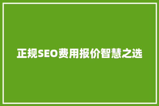 正规SEO费用报价智慧之选