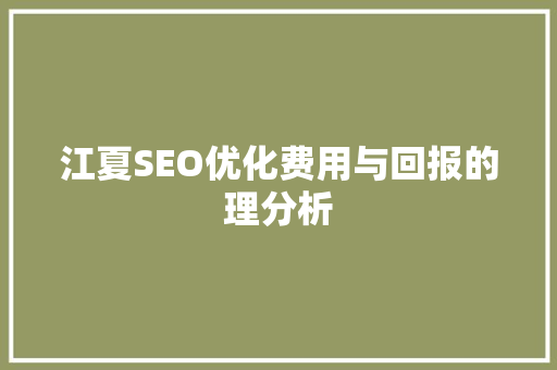 江夏SEO优化费用与回报的理分析