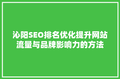 沁阳SEO排名优化提升网站流量与品牌影响力的方法