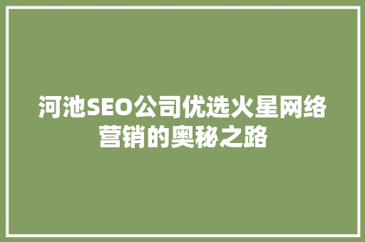 河池SEO公司优选火星网络营销的奥秘之路 百度SEO
