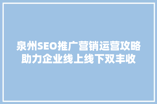 泉州SEO推广营销运营攻略助力企业线上线下双丰收