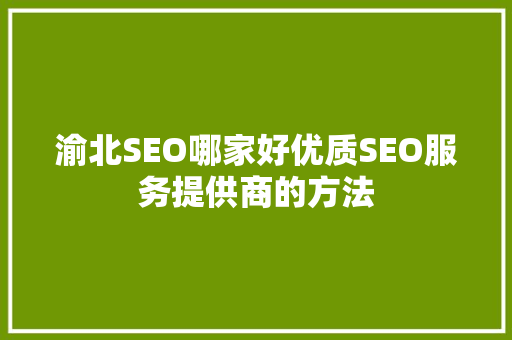 渝北SEO哪家好优质SEO服务提供商的方法 神马SEO