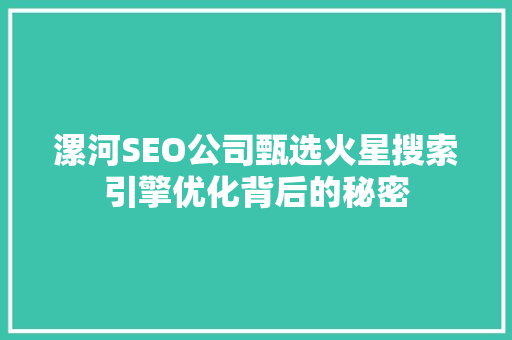 漯河SEO公司甄选火星搜索引擎优化背后的秘密 必应SEO