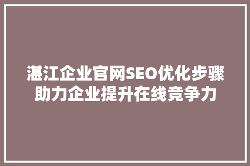 湛江企业官网SEO优化步骤助力企业提升在线竞争力 搜狗SEO