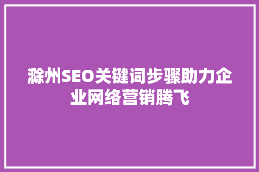 滁州SEO关键词步骤助力企业网络营销腾飞 网站建设公司