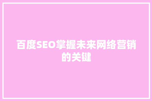 百度SEO掌握未来网络营销的关键 百度SEO