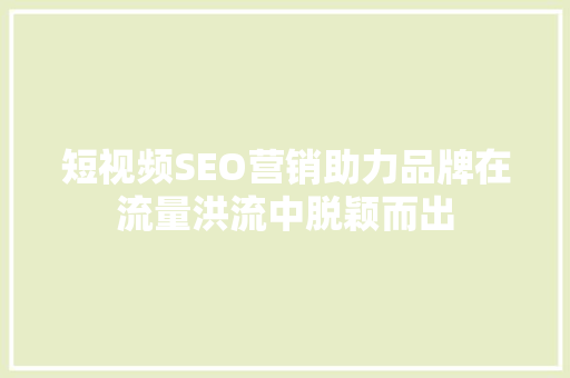 短视频SEO营销助力品牌在流量洪流中脱颖而出 百度SEO