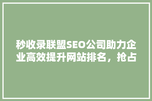 秒收录联盟SEO公司助力企业高效提升网站排名，抢占市场先机 百度SEO