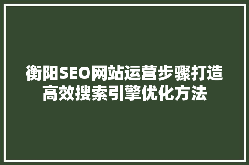 衡阳SEO网站运营步骤打造高效搜索引擎优化方法 必应SEO