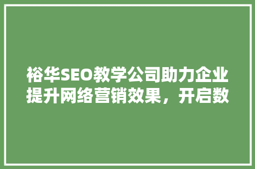 裕华SEO教学公司助力企业提升网络营销效果，开启数字营销新篇章 网站建设公司
