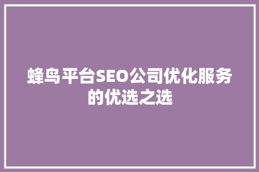 蜂鸟平台SEO公司优化服务的优选之选