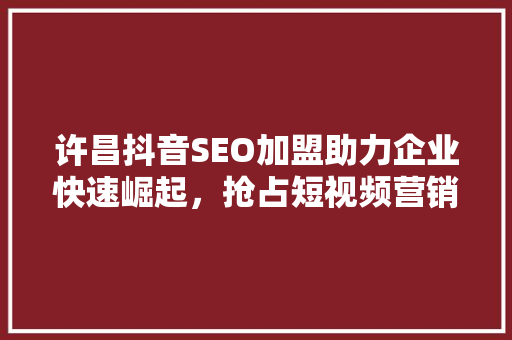 许昌抖音SEO加盟助力企业快速崛起，抢占短视频营销风口