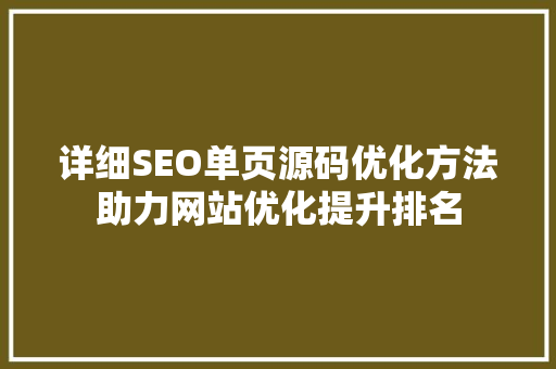 详细SEO单页源码优化方法助力网站优化提升排名