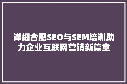 详细合肥SEO与SEM培训助力企业互联网营销新篇章