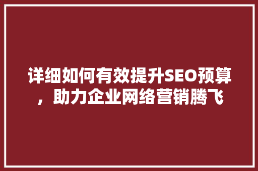 详细如何有效提升SEO预算，助力企业网络营销腾飞 搜狗SEO