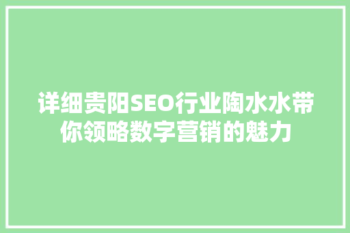 详细贵阳SEO行业陶水水带你领略数字营销的魅力 必应SEO