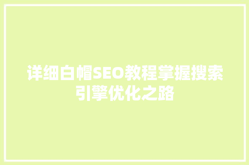详细白帽SEO教程掌握搜索引擎优化之路