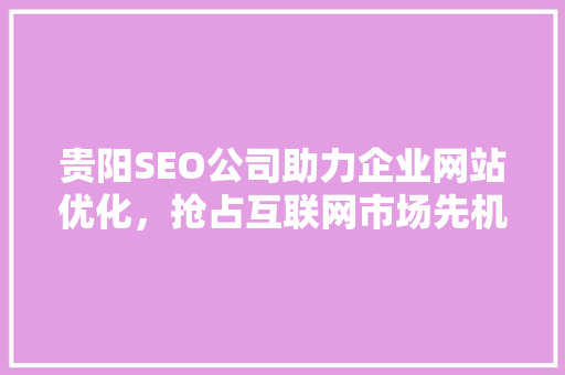 贵阳SEO公司助力企业网站优化，抢占互联网市场先机