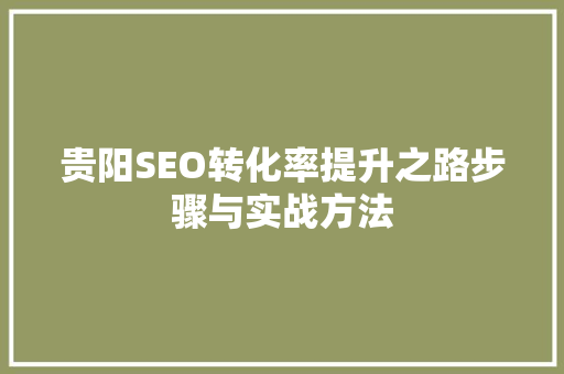 贵阳SEO转化率提升之路步骤与实战方法 神马SEO