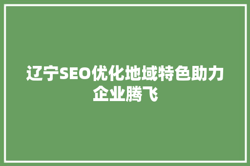 辽宁SEO优化地域特色助力企业腾飞 SEO关键词