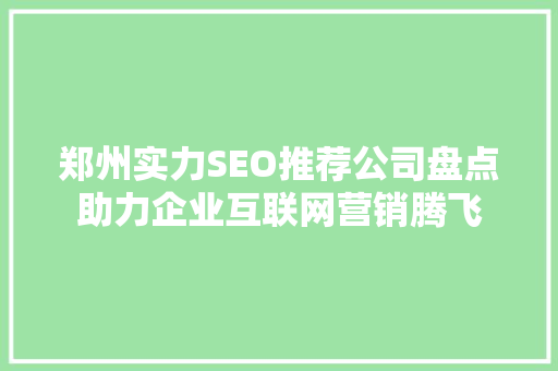郑州实力SEO推荐公司盘点助力企业互联网营销腾飞