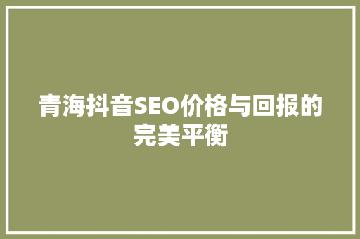 青海抖音SEO价格与回报的完美平衡 网站建设公司