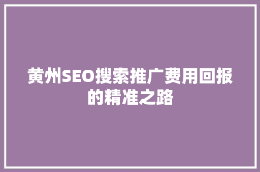 黄州SEO搜索推广费用回报的精准之路 百度SEO