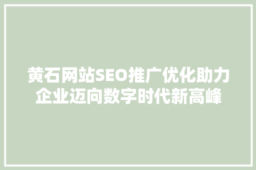 黄石网站SEO推广优化助力企业迈向数字时代新高峰