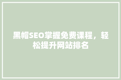 黑帽SEO掌握免费课程，轻松提升网站排名 百度SEO