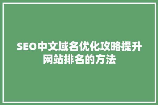 SEO中文域名优化攻略提升网站排名的方法