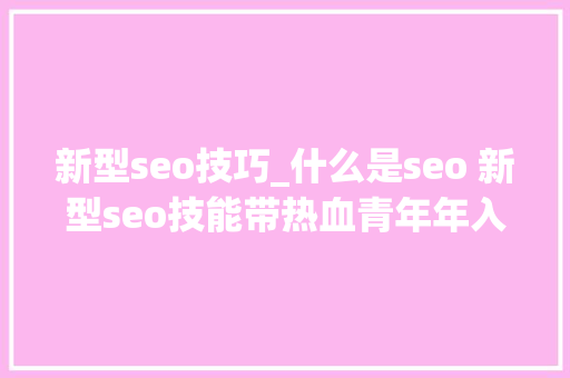 新型seo技巧_什么是seo 新型seo技能带热血青年年入百万